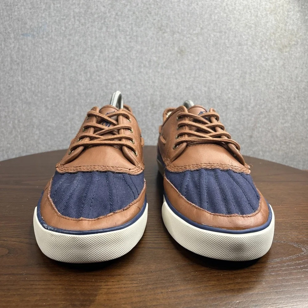 Polo Ralpth Lauren Parkstone Low Shoes Women's 10.5 D Blue Brown Leather Canvas - Picture 2 of 13